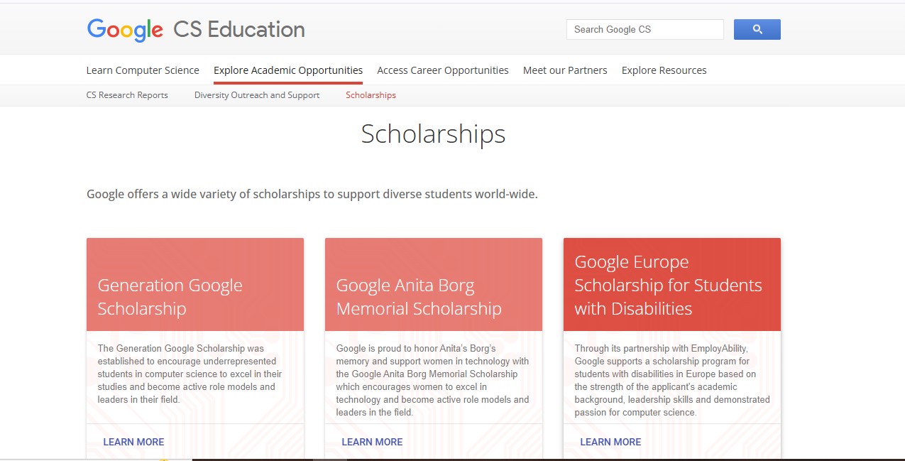 Google Scholarships की आधिकारिक वेबसाइट