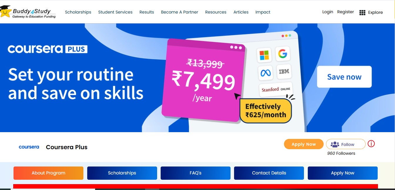 Buddy4Study का Coursera Plus Offer Page
