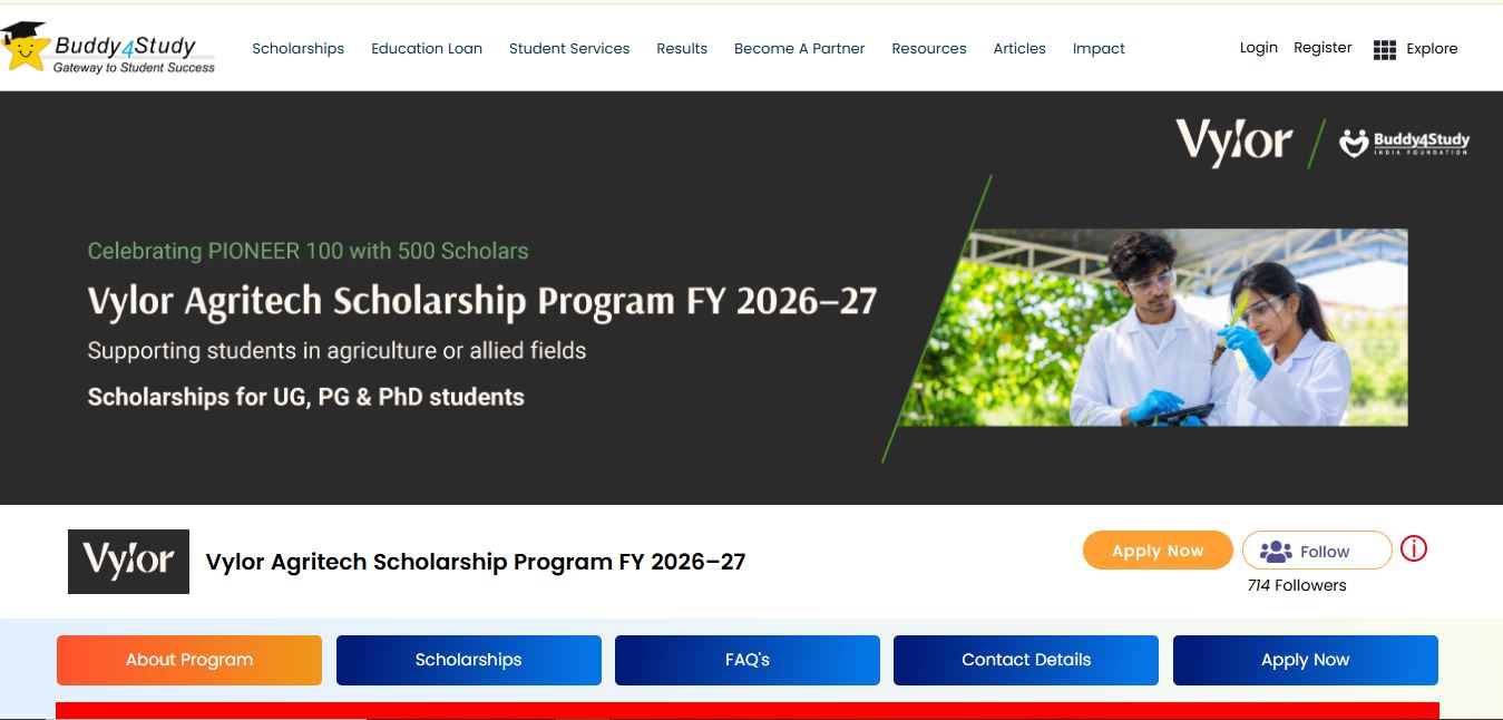 Vyler agritech scholarship 2026-27