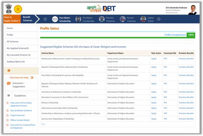 mahadbt scholarship schemes