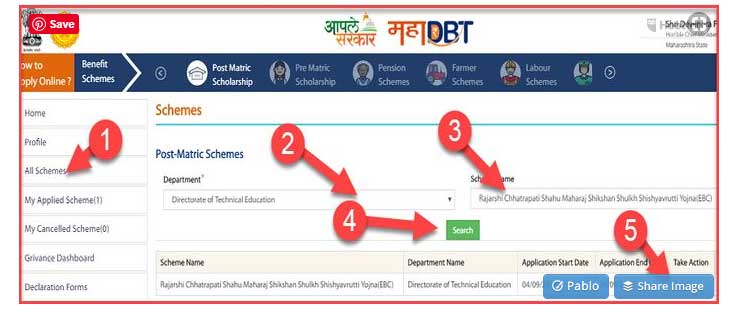 DTE Scholarship dropdown menu mahaDBT portal