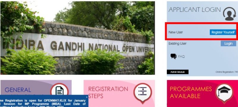 Register for IGNOU OPENMAT XLIX 2021 - Register Yourself