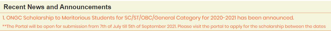 ONGC Scholarship 2020-21 - Deadline